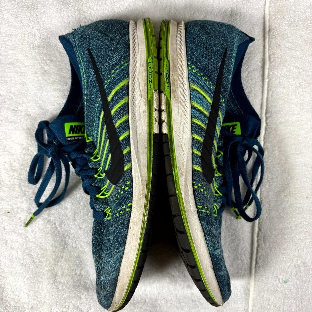 Nike Zoom Flyknit Streak 835994-400 Mens US 9.5 Shoes Blue‎ Black Green Sneakers